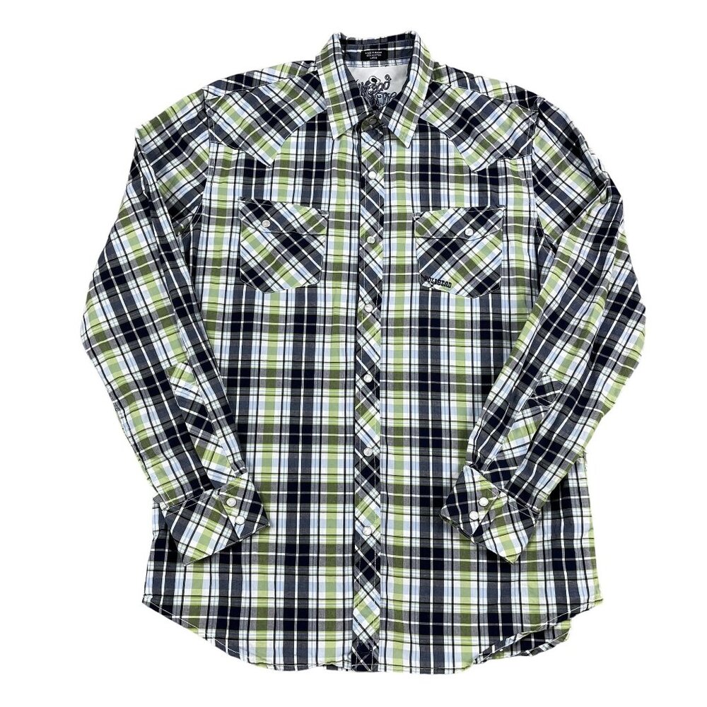 Bullhead Western Style Button Down‎ Mens Large Western Wear Green Black Blue